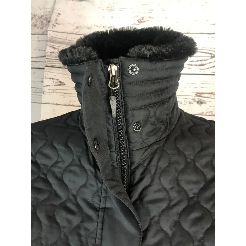 Marmot “St Moritz” Black Quilted Puffer Coat with faux Fur Collar size small